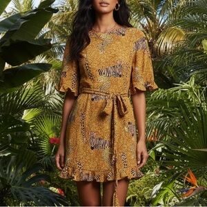 Rhode Hailey Printed Cotton Poplin Safari Animal Print Mini Dress Size 2